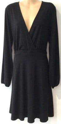 BODEN BLACK JERSEY WRAP LONG SLEEVED KNEE LENGTH DRESS BNWT SIZE 16