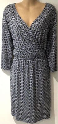 BODEN BLUE PRINTED JERSEY WRAP DRESS WITH POCKETS SIZE 12R