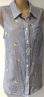 BODEN BLUE/WHITE STRIPE COTTON EMBROIDERED SLEEVELESS SHIRT SIZE 14R