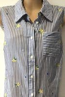 BODEN BLUE/WHITE STRIPE COTTON EMBROIDERED SLEEVELESS SHIRT SIZE 14R