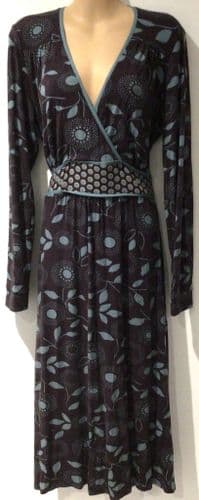BODEN BROWN/TEAL WRAP MIDI DRESS SIZE 14L