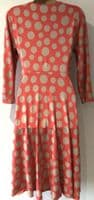 BODEN CORAL TAUPE CIRCLE PRINT WRAP MIDI DRESS SIZE 14R
