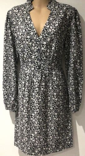 BODEN COTTON NAVY/WHITE FLORAL BUTTON SHIRT DRESS SIZE 14R