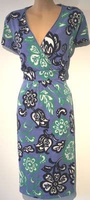 BODEN GREEN BLUE FLORAL PRINT CROSS OVER DRESS SIZE 14L