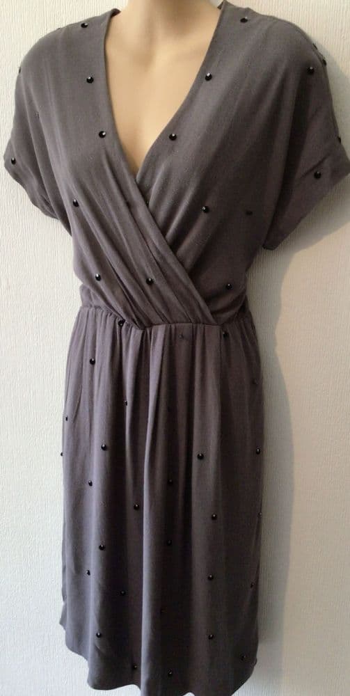 BODEN GREY SEQUINNED WRAP MIDI DRESS SIZE 12L