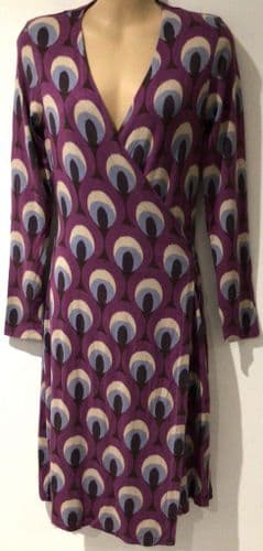 BODEN MAGENTA PRINT WRAP MIDI DRESS SIZE 10