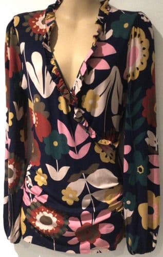 BODEN NAVY BOLD FLOWER PRINT WRAP TOP NEW SIZE 10