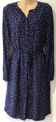 BODEN NAVY DAISY PRINT BUTTON MIDI DRESS SIZE 14R