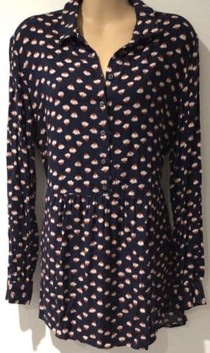 BODEN NAVY FLOWER PRINT BUTTON TUNIC TOP SIZE 12R