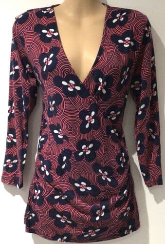 BODEN NAVY/PINK FLORAL PRINT WRAP TOP SIZE 14R