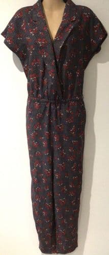 BODEN NAVY/RED SPOTTY/FLOWER WRAP JUMPSUIT SIZE 14 P