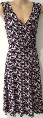 BODEN NAVY SLEEVELESS LEAF PRINT WRAP MIDI DRESS SIZE 12r