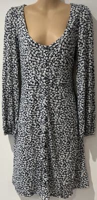 BODEN NAVY/WHITE FLORAL BUTTON JERSEY DRESS SIZE 12L