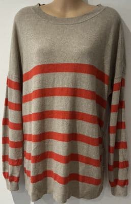 BODEN OATMEAL/ORANGE STRIPE SIDE BUTTON JUMPER SIZE L 14/16