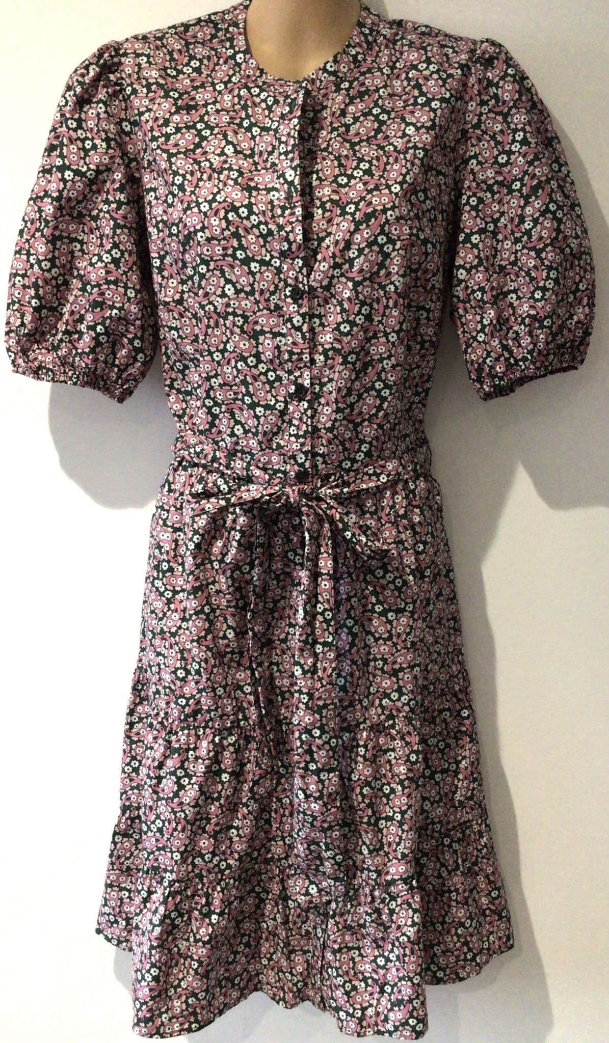 green emerald velvet dress Cotton Midi Shirt Dress-Green Tambourine, Pink Stripe main image 1
