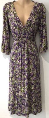 BODEN PURPLE PETAL PRINT WRAP MIDI DRESS SIZE 12L