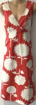 BODEN RED FLOWER SLEEVELESS WRAP COTTON SHIFT DRESS SIZE 12L