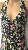 BODEN TAUPE FLORAL WRAP HALTER NECK DRESS SIZE 16L