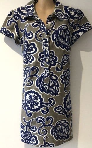 BODEN TAUPE/NAVY FLORAL PRINT TUNIC DRESS SIZE 12R