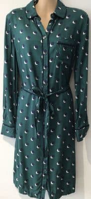 BODEN TEAL CIRCLE PRINT BUTTON FRONT DRESS SIZE 10r