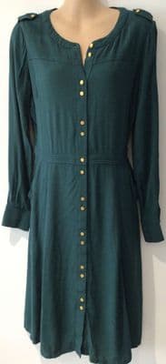 BODEN TURQUOISE BUTTON FRONT MIDI DRESS SIZE 12r