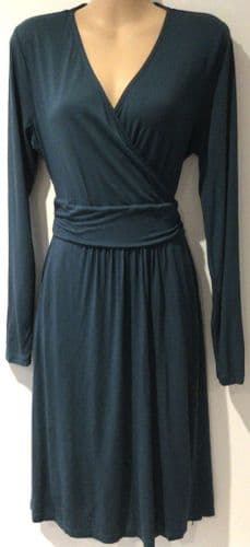 BODEN TURQUOISE JERSEY WRAP MIDI DRESS SIZE 10R
