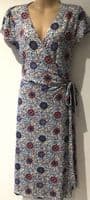 BODEN WHITE PRINT JERSEY WRAP DRESS SIZE 12L