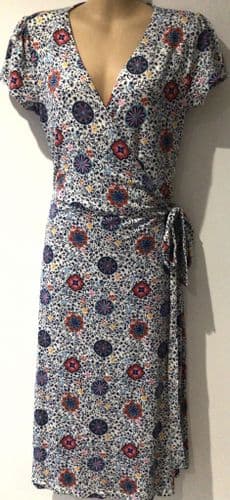 BODEN WHITE PRINT JERSEY WRAP DRESS SIZE 12L