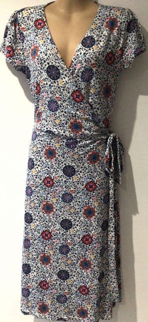 BODEN WHITE PRINT JERSEY WRAP DRESS SIZE 12L