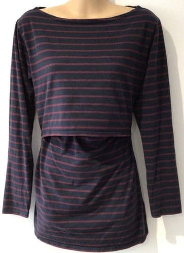 BOOB NAVY/MAROON STRIPE LONG SLEEVE CASUAL NURSING TOP SIZE L/12