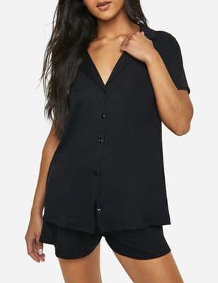 BOOHOO BLACK BUTTON DOWN SHIRT & SHORTS MATERNITY PYJAMA SET BNWT SIZE 10