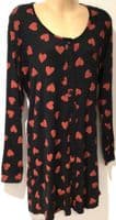 BOOHOO BLACK HEART PRINT MATERNITY & NURSING NIGHTDRESS SIZE 14