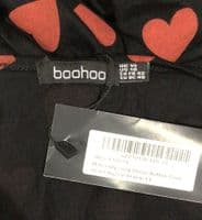 BOOHOO BLACK HEART PRINT MATERNITY & NURSING NIGHTDRESS SIZE 14