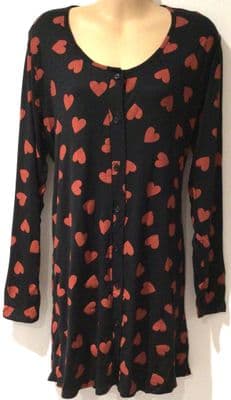 BOOHOO BLACK HEART PRINT MATERNITY & NURSING NIGHTDRESS SIZE 14