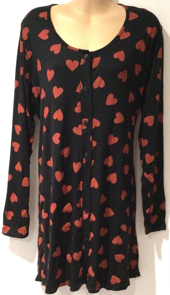 BOOHOO BLACK HEART PRINT MATERNITY & NURSING NIGHTDRESS SIZE 14