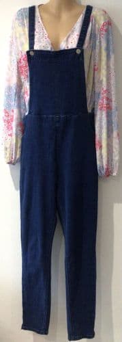 BOOHOO BLUE STRETCH STRAIGHT LEG DUNGAREES SIZE 12