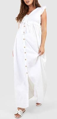 BOOHOO MATERNITY WHITE COTTON BUTTON DOWN MAXI DRESS BNWT SIZE 14