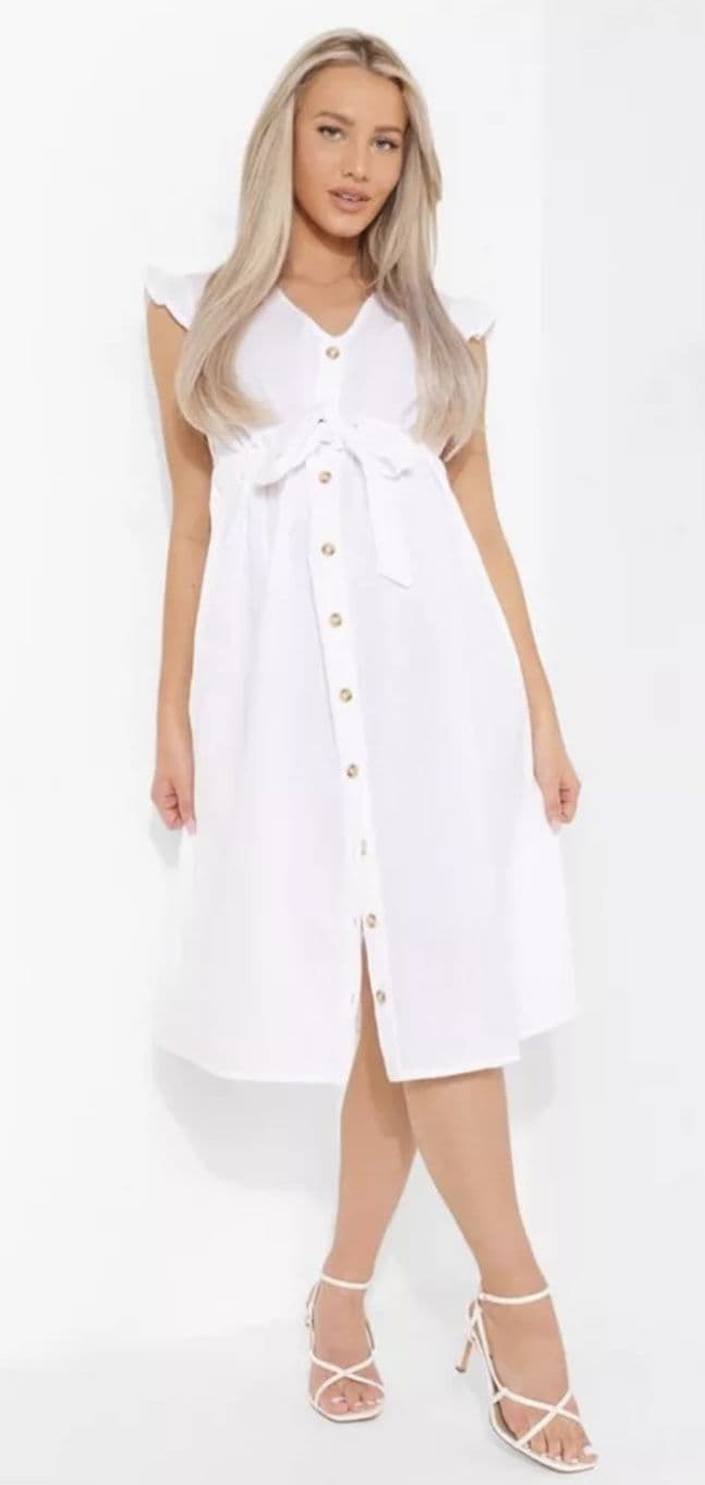 Midi Dress Maternity Wear Boohoo BOOHOO MATERNITY WHITE COTTON