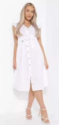 BOOHOO MATERNITY WHITE COTTON BUTTON DOWN MIDI DRESS BNWT SIZE 14