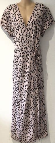 BOOHOO PALE PINK ANIMAL WRAP FRONT TIE MAXI DRESS BNWT SIZE 18