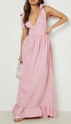 BOOHOO PINK TIE STRAP PLUNGE TIERED HEM MAXI DRESS BNWT SIZE 12