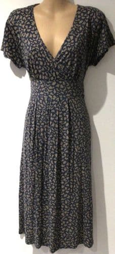 BRAINTREE BAMBOO BEIGE/BLUE SUSTAINABLE WRAP DRESS SIZE S 10