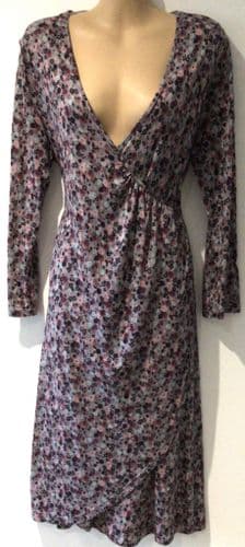 BRAINTREE GREY/PINK FLORAL SUSTAINABLE WRAP DRESS SIZE 12