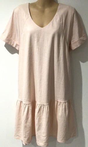 BUMP & MILK CATALEYA PALE PINK LINEN MIDI NURSING TUNIC DRESS BNWT SIZE L 14-16