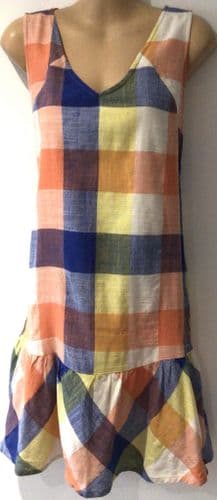 BUMP & MILK CHEQUERED LINEN NURSING TUNIC DRESS SIZE L 14-16