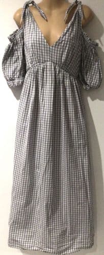 BUMP & MILK GREY GINHAM ZIP MIDI NURSING DRESS SIZE M 10/12