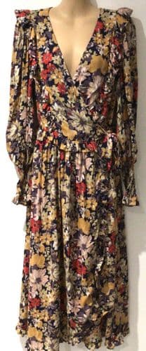 BUMP & MILK JAMIE VIBRANT FLORAL WRAP MIDI NURSING DRESS SIZE L 12-14