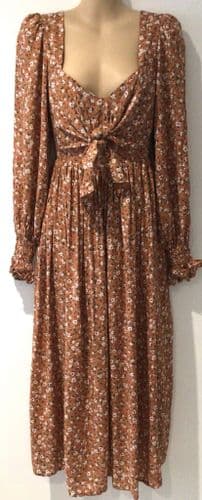 BUMP & MILK LEOTIE APRICOT FLORAL TIE FRONT MATERNITY & NURSING DRESS BNWT SIZE M 10-12