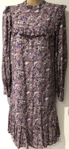 BUMP & MILK MAUVE FLORAL FRILL VINTAGE MATERNITY & NURSING DRESS SIZE M 12/14