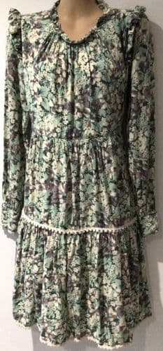 BUMP & MILK MINT GREEN/MAUVE FRILL VINTAGE MATERNITY & NURSING DRESS SIZE L 14